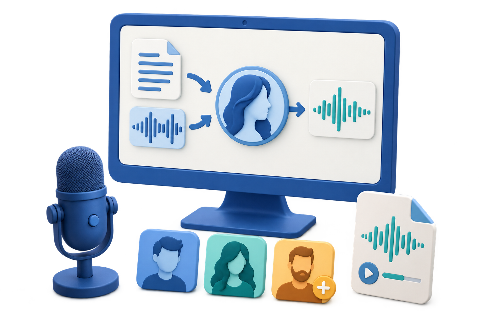 GiliSoft VoiceLab illustration showing text converted into natural voice audio