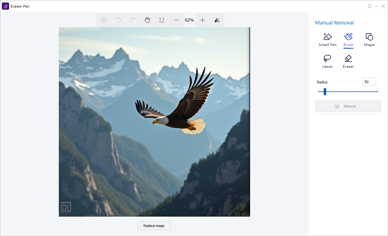 Image eraser cleanup controls