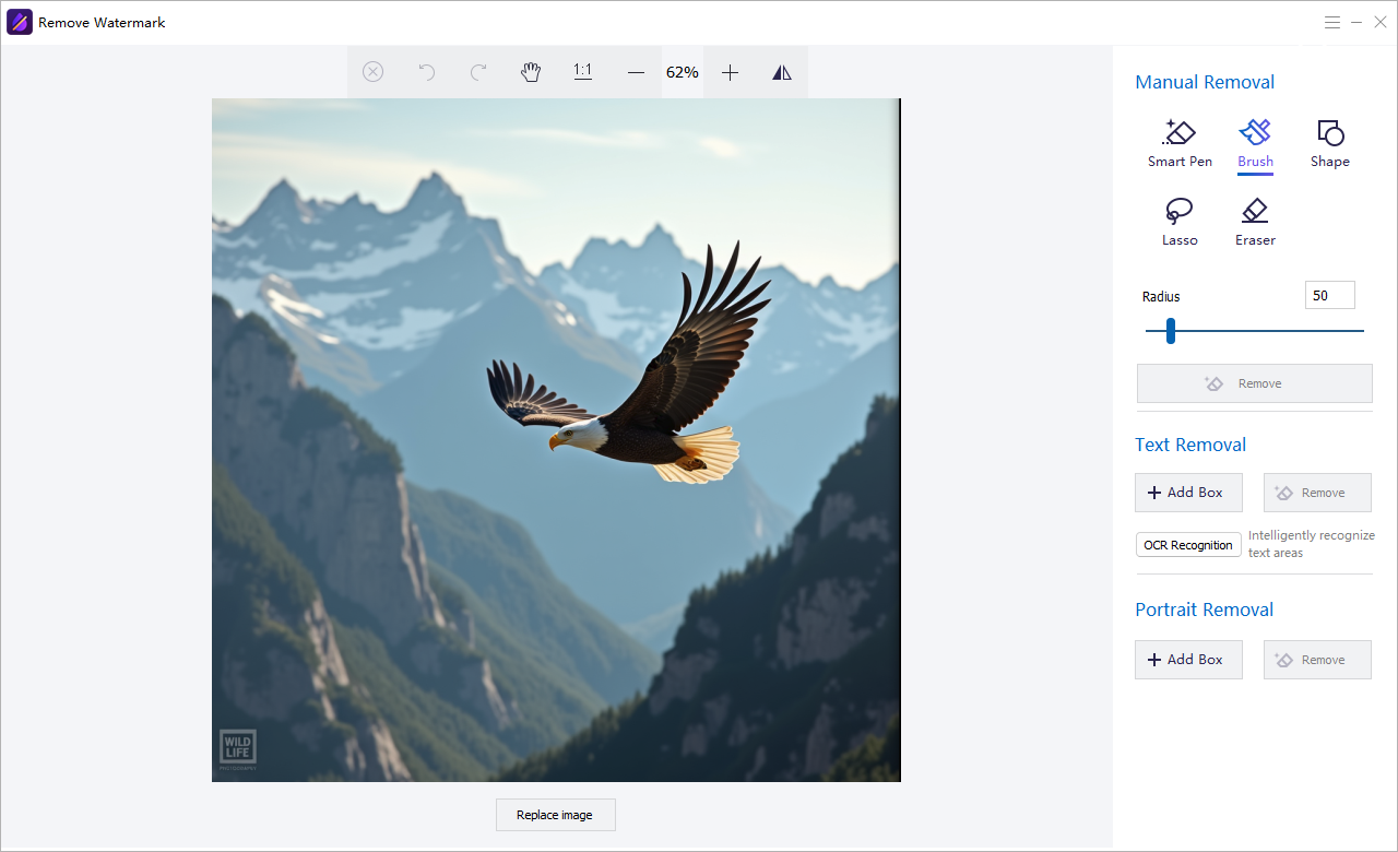 Manual image watermark removal tools in GiliSoft Watermark Remover