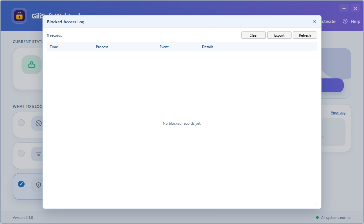 Blocked internet attempts in GiliSoft WebLock